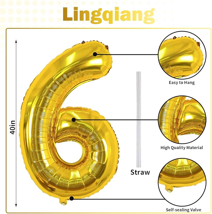 60th Birthday Balloons Gold for Women, 40 Inch Giant Mylar Foil Number 60 - Image 2