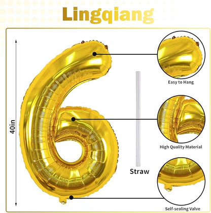 60th Birthday Balloons Gold for Women, 40 Inch Giant Mylar Foil Number 60 - Image 2