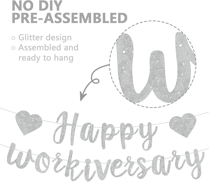 Silver Glitter Happy Workiversary Banner - Image 2