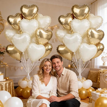 Sand White Gold Heart Balloons, 18Inch Light Gold Helium Balloon - Image 4