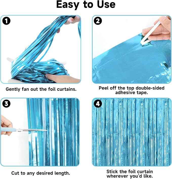 jijAcraft Light Blue Tinsel Foil Fringe Curtain, 3 Pack 3.2x6.5 Feet Party - Image 3