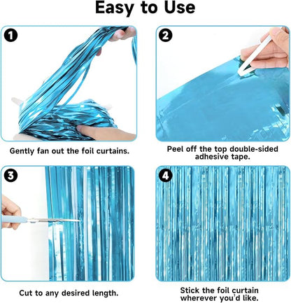 jijAcraft Light Blue Tinsel Foil Fringe Curtain, 3 Pack 3.2x6.5 Feet Party - Image 3