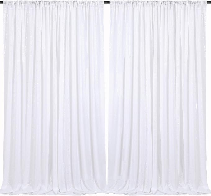 White Sequin Backdrop Curtains 2 Pcs 5ftx8ft Sparkle Backdrop Drapes | Glitter by B-COOL