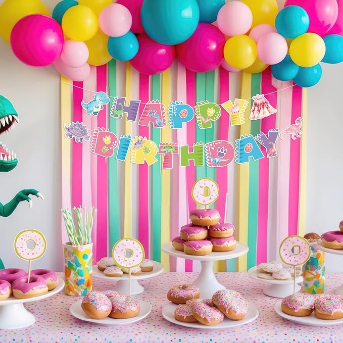 Dinosaur Happy Birthday Banner Cute Dinosaur Party Banner Pink Dinosaur - Image 8
