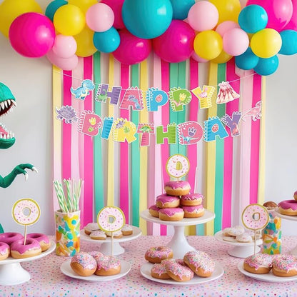Dinosaur Happy Birthday Banner Cute Dinosaur Party Banner Pink Dinosaur - Image 8