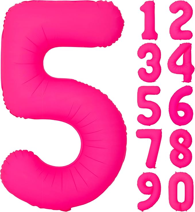 40IN Fluorescent Pink Number 5 Balloons Glow In The Dark Pink Balloon | by YOIOZAIZAI