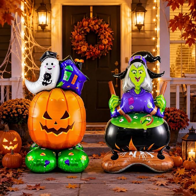 2 Pcs Halloween Balloons, Pumpkin Ghost Balloon and Witch Balloon, Large Foil - Image 4