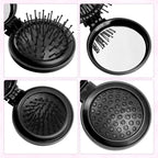 2pcs Folding Travel Mirror Hair Brushes Round Mirror Pocket Hair Brush Portable Mini Pop Up Hair Brushes for Women Girls Wet and Dry Hair (Black)