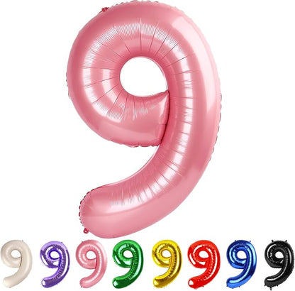 9 Balloon Numbers Party Decorations, 40In Pearl Pink Balloons by Mluchee