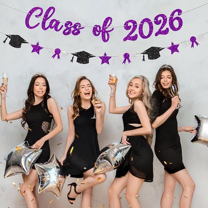Class of 2026 Banner Purple Graduation Decorations Prestrung 2026 Graduation - Image 6