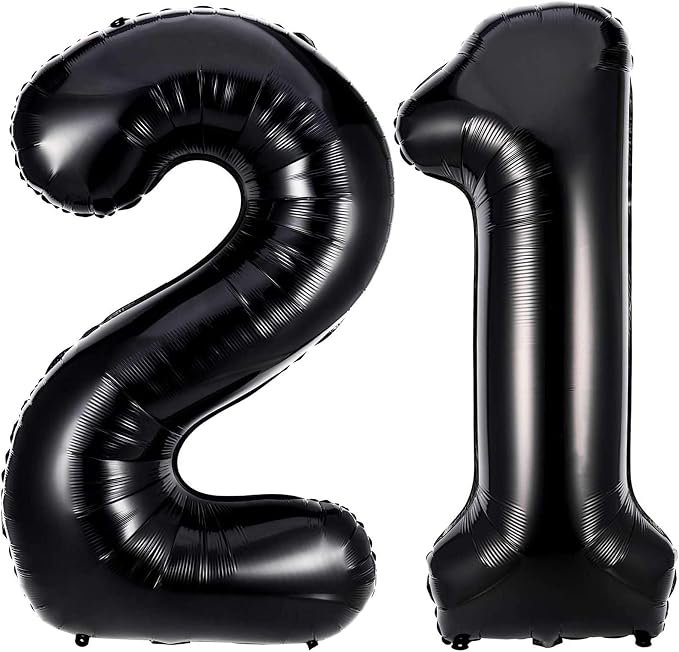 Black 21 Number Balloons, 40 Inch Giant Number 21 Balloons Foil Mylar Helium by Lovoir