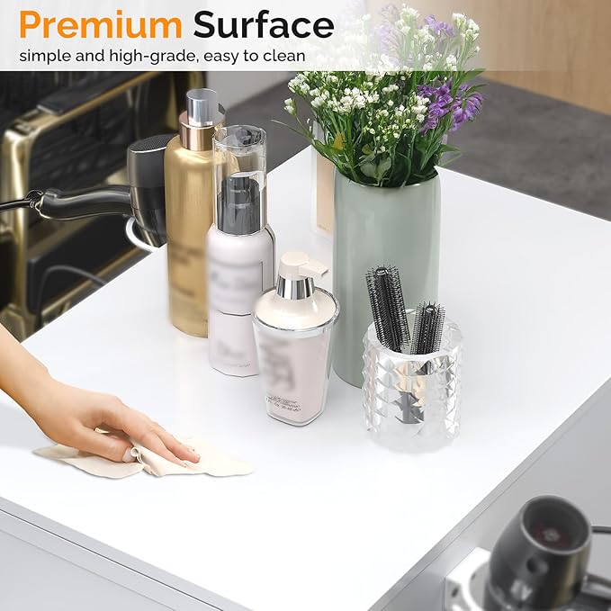 OmySalon Salon Stations for Hair Stylist, Double-Sided Barber Station with 6 Drawers & 2 Dryer Holders, Modern Hair Styling Cabinet for Beauty Salon Barbershop, White