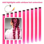 Pink Hair Extensions Clip in, 22 Inch 10 Pcs Long Straight Colored, for Kids Girls Women Highlight Party, Synthetic