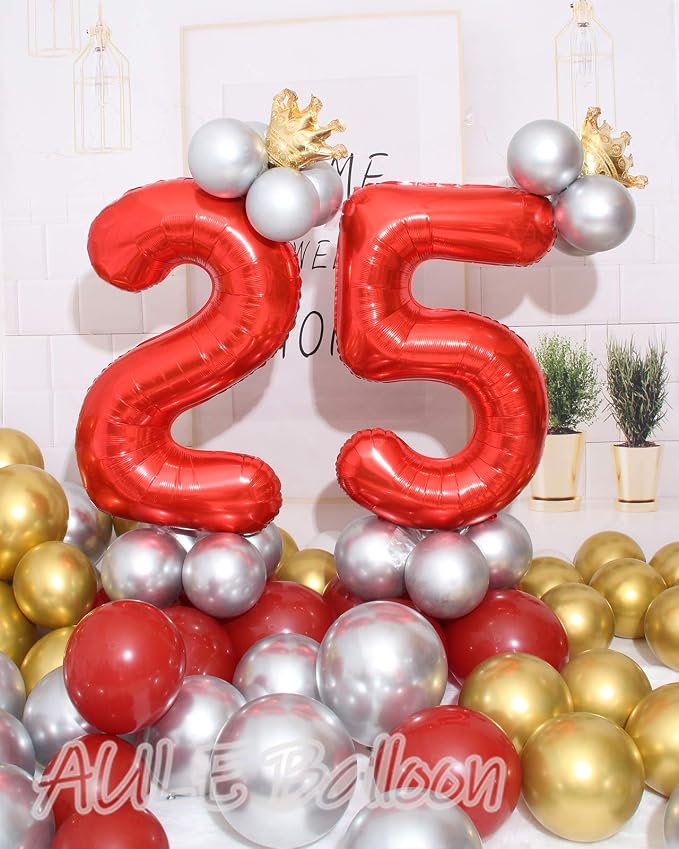 AULE 40 Inch Red 25 Balloon Number Foil 0-9 Birthday Big Numbers | Birthday - Image 2