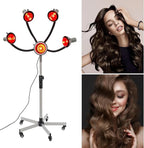 5 Head Infrared Light Heat Therapy Red Lamp, Salon Hair Steamer Perming Dyeing Adjustable Height Machine with Rolling Wheels, Infrared Dryer Hair Drying Care, Standing Infrared Heater