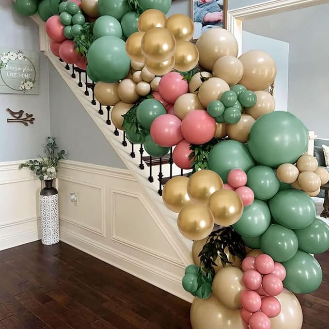 Sage Green Dusty Pink Balloon, 60 Packs 12 Inch Retro Green and Pink Metallic - Image 6
