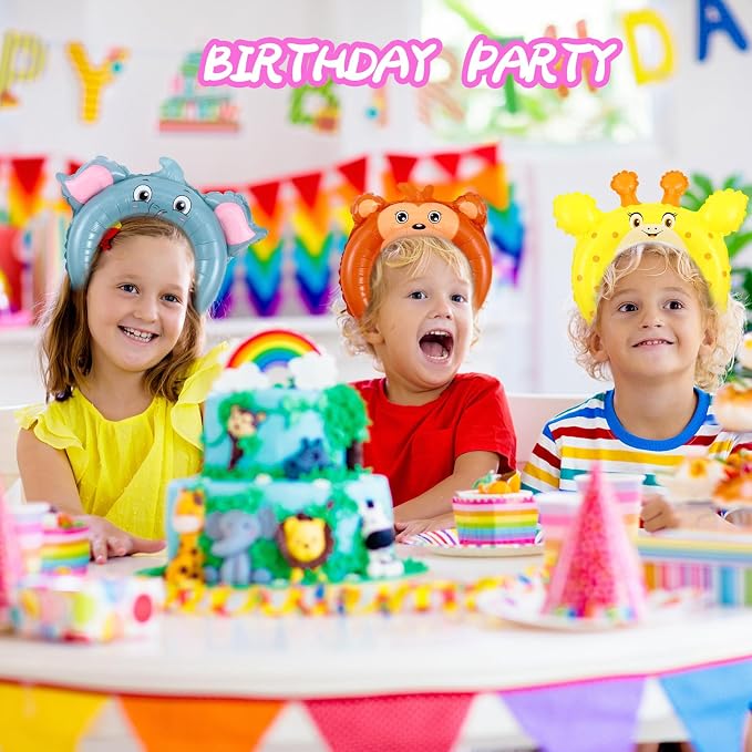 Liliful 50 Pcs Zoo Animal Inflatable Headbands Unicorn Wildlife Safari Balloon - Image 4