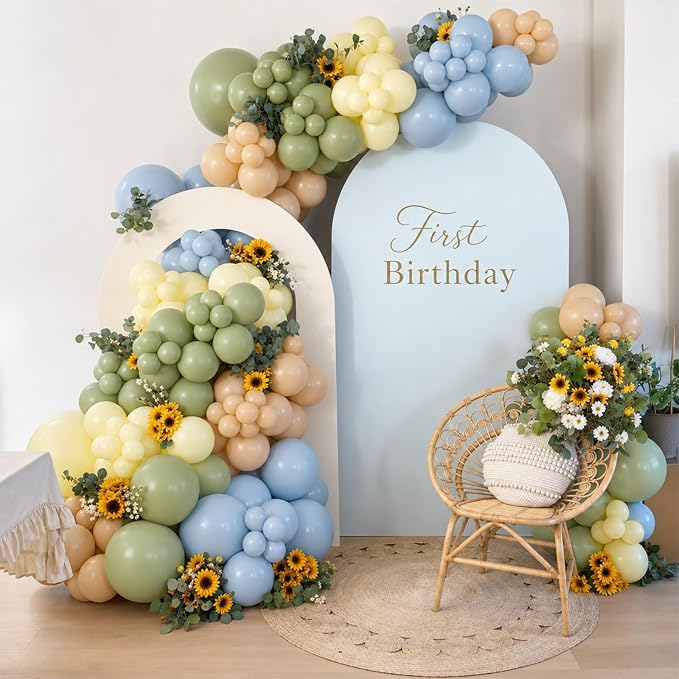 Blue Green Yellow Balloons, 12 Inch Olive Green Light Blue Pastel Macaron - Image 4