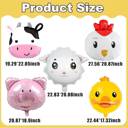 5pcs Farm Animal Balloons Sheep Cow Pig Chicken Duck Foil Balloons - Image 2