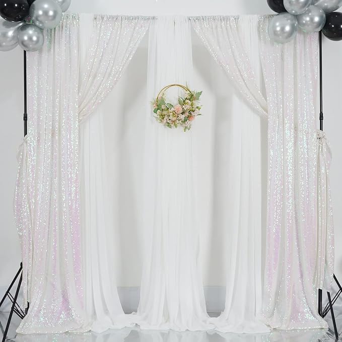 Poise3EHome White Iridescent Sequin Backdrop Curtains, 4 Panels 2FTx8FT Glitter - Image 3
