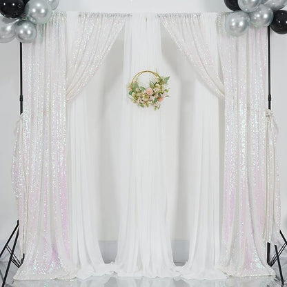 Poise3EHome White Iridescent Sequin Backdrop Curtains, 4 Panels 2FTx8FT Glitter - Image 3