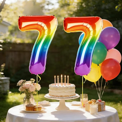 40 Inch Number 77 Balloons for 77th Birthday Party Decorations, 0-100 Rainbow - Image 3