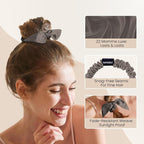 THXSILK 100% Mulberry Silk Bow Scrunchies 3-Pack, 22 Momme Mulberry Silk Hair Ties for Women, Cute Bunny Ear No Damage Ponytail Holders, Fashion Hair Accessories for Girls(S, Dark Grey)