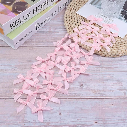 Pink Mini Bows 1.57" 100PCS Small Satin Ribbon Bows - Image 5