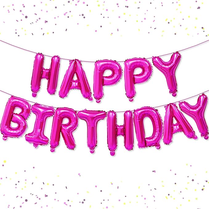16 Inch Happy Birthday Balloon, Hot Pink Happy Birthday Balloons Banner by VHUWE