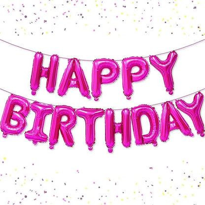 16 Inch Happy Birthday Balloon, Hot Pink Happy Birthday Balloons Banner by VHUWE