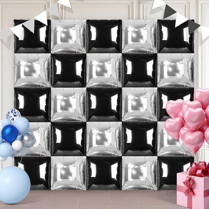 Black and Silver Square Foil Balloons 25 Pcs Metallic Black and Silver Balloons by Unknown