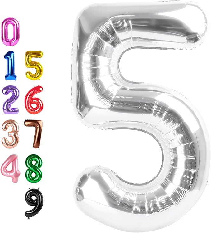 Number Balloons Silver 5 Balloon 40 inch by Enyeopd