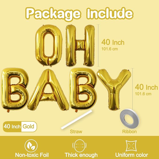 40 Inch Gold OH BABY Balloons - Image 2