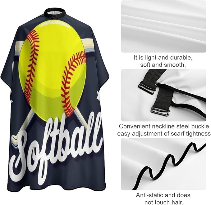 Fashion Unisex Hair Cutting Cape with Adjustable Closure Yellow Softball Ball American Barber Cape