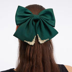 Vintage Palace Style Hair Barrette for women, SHE'S FREE STYLE JUST FOR YOU 14k Gold Plating Bow Hair Clip with Elegant Pearl, Retro Versailles Hair Accessories