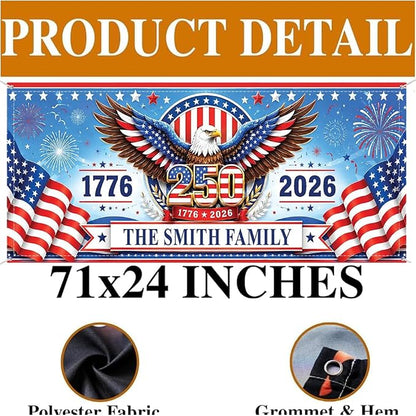 Personalized 250 Years of Freedom USA Banner 1776-2026, Patriotic American - Image 4