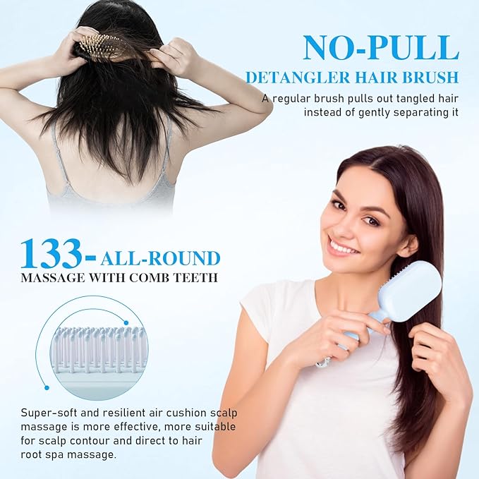 Retractable Cushion Massage Comb Brush，Retractable Hair Brush，Anti Static Self Cleaning Hair Brush For Women And Men, Anti Static Pull Ring Air Cushion Massage Brush (Blue)