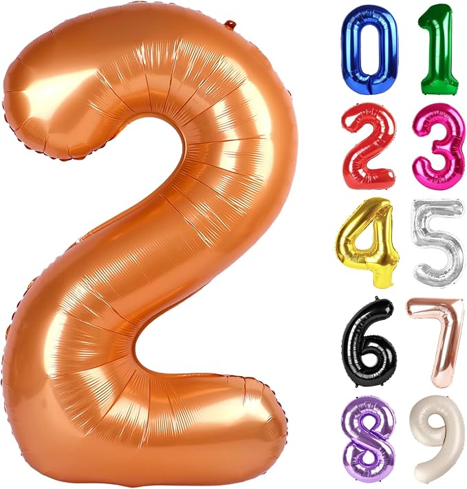 2 Balloon - Orange Birthday Number Balloons, 40 Inch Decorations Men Women | by ALPHADELTAPI
