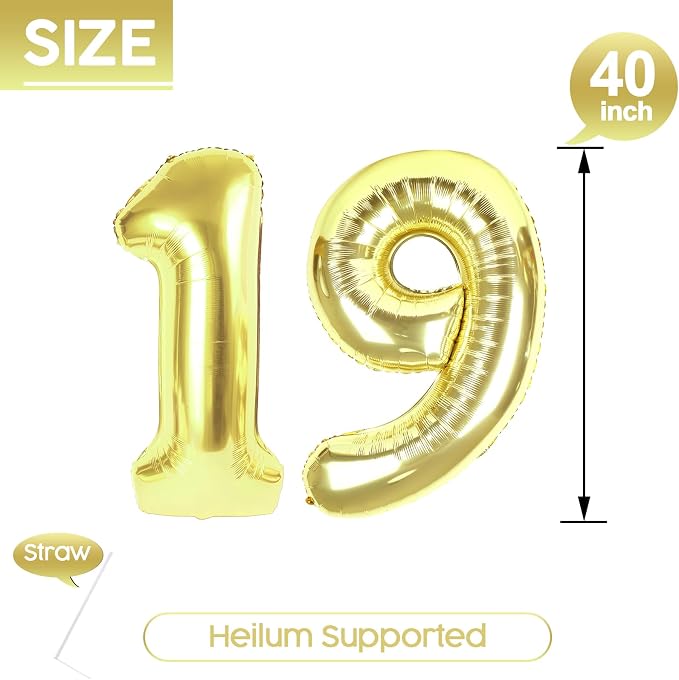 19 Balloon - Champagne Gold Birthday Number Balloons, 40 Inch Decorations | - Image 5