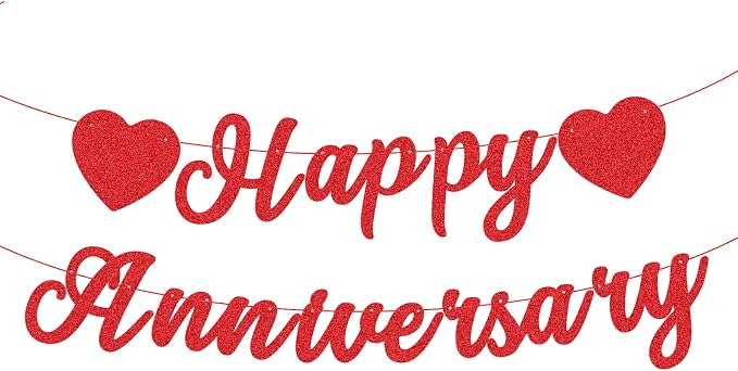 Red Glitter Happy Anniversary Banner by Tedercle