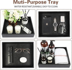 Leather Valet Organizer for Men – Black Catchall for Wallet, Keys, EDC, Jewelry, and Perfume – Nightstand, Dresser, and Bathroom Vanity Storage