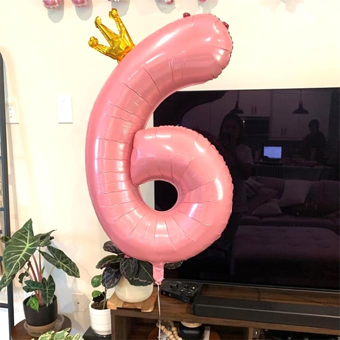 Large Number 6 Balloons, Light Pink 40 Inch Foil Number Balloon - Image 4