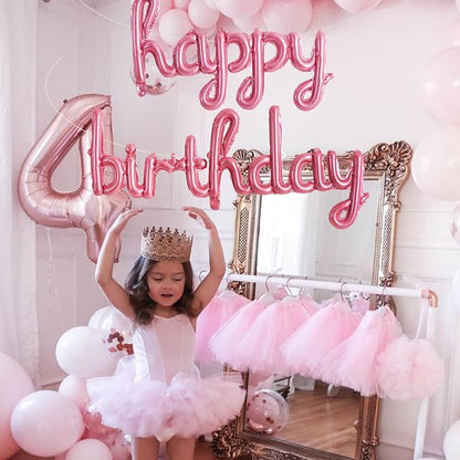 TONIFUL 16 Inch Pink Cursive Happy Birthday Balloons Banner Decorations | - Image 5