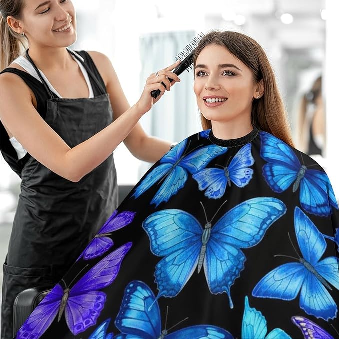 Extra Long Haircut Barber Cape Cover, Hairdressing Apron Blue Butterflies Hairdressing Gown Cover for Hair Cutting