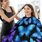Extra Long Haircut Barber Cape Cover, Hairdressing Apron Blue Butterflies Hairdressing Gown Cover for Hair Cutting