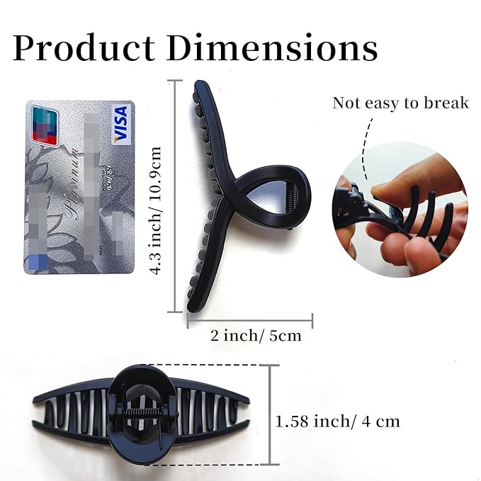 Hair Claw Clips Large 4 Inch No Slip Big Matte Shiny Butterfly Clip Clamp Assorted Colors for Thin Fine Thick Hair Women and Girls, 4 Pack