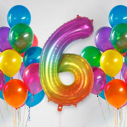 Rainbow Number 6 Balloon 40 Inch, Big Large Foil Number Balloons, Gradient - Image 2