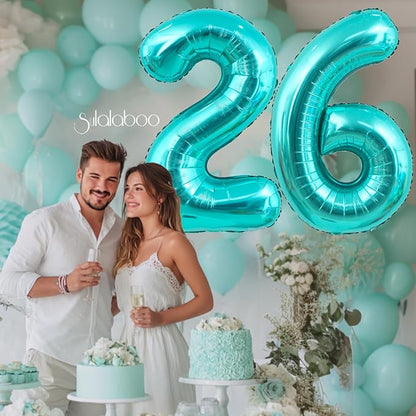 40 Inch Big Teal Blue Number 26 Foil 0-9 Mylar Helium Balloons | Large Digital - Image 4
