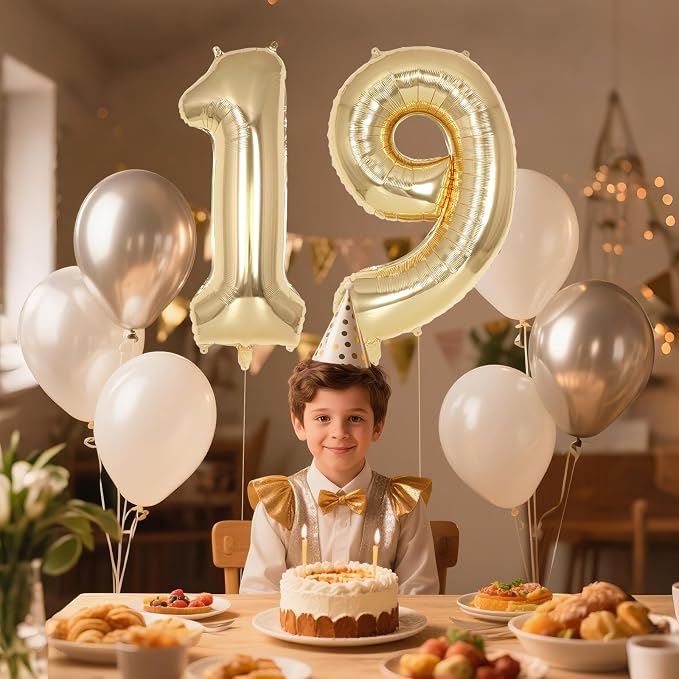 Champagne Gold Large Number 19 Balloon, 40 Inch Light Gold Foil Helium Number - Image 4