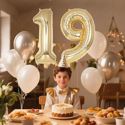 Champagne Gold Large Number 19 Balloon, 40 Inch Light Gold Foil Helium Number - Image 4